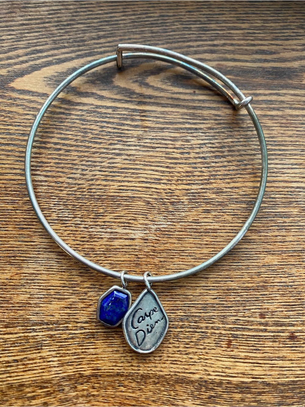 Silpada Carpe Diem Silver-Tone Bangle Bracelet - missing Cubic Zirconia charm